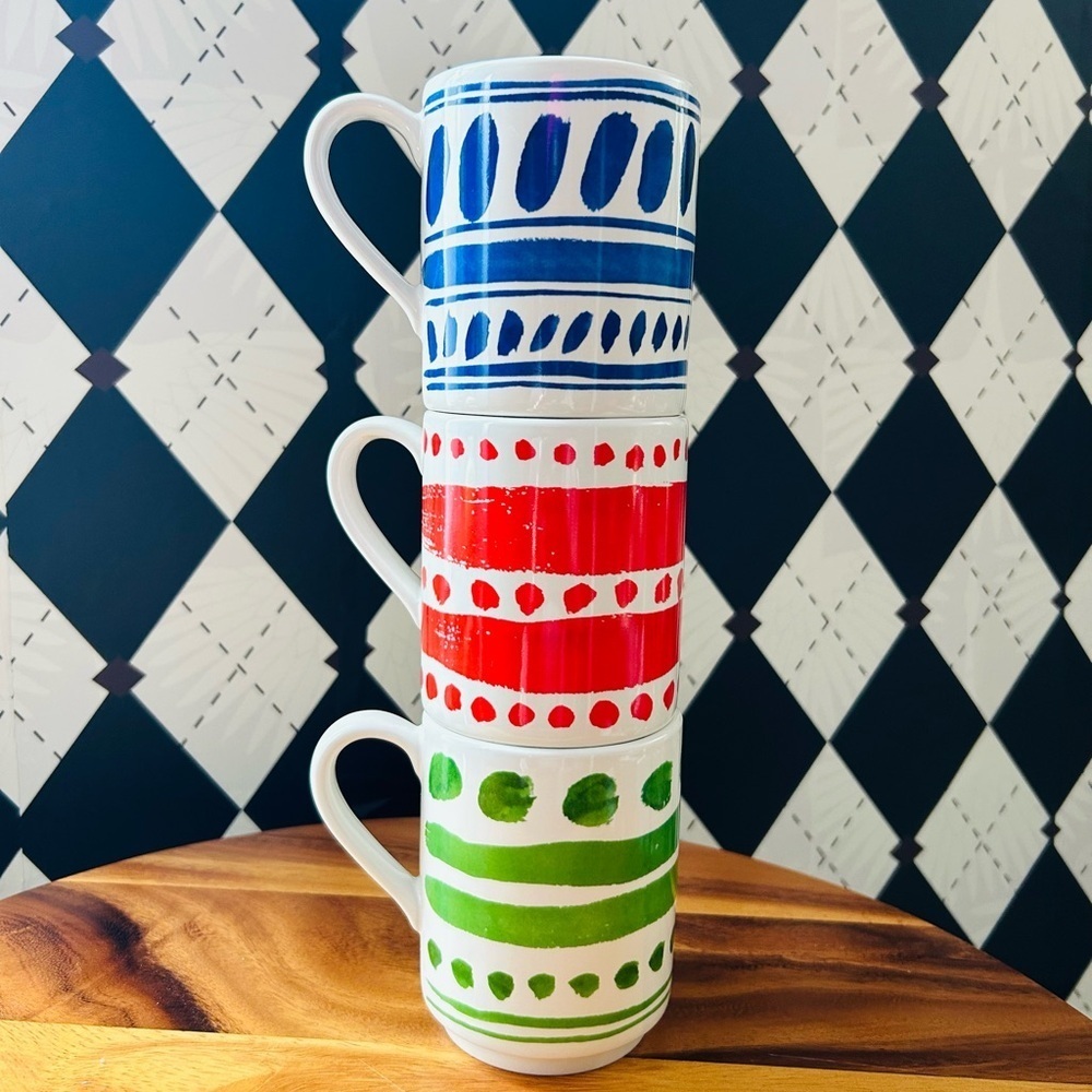 Kate Spade Stacking Mugs | Set of 3 | Chic Designer Kitchenware